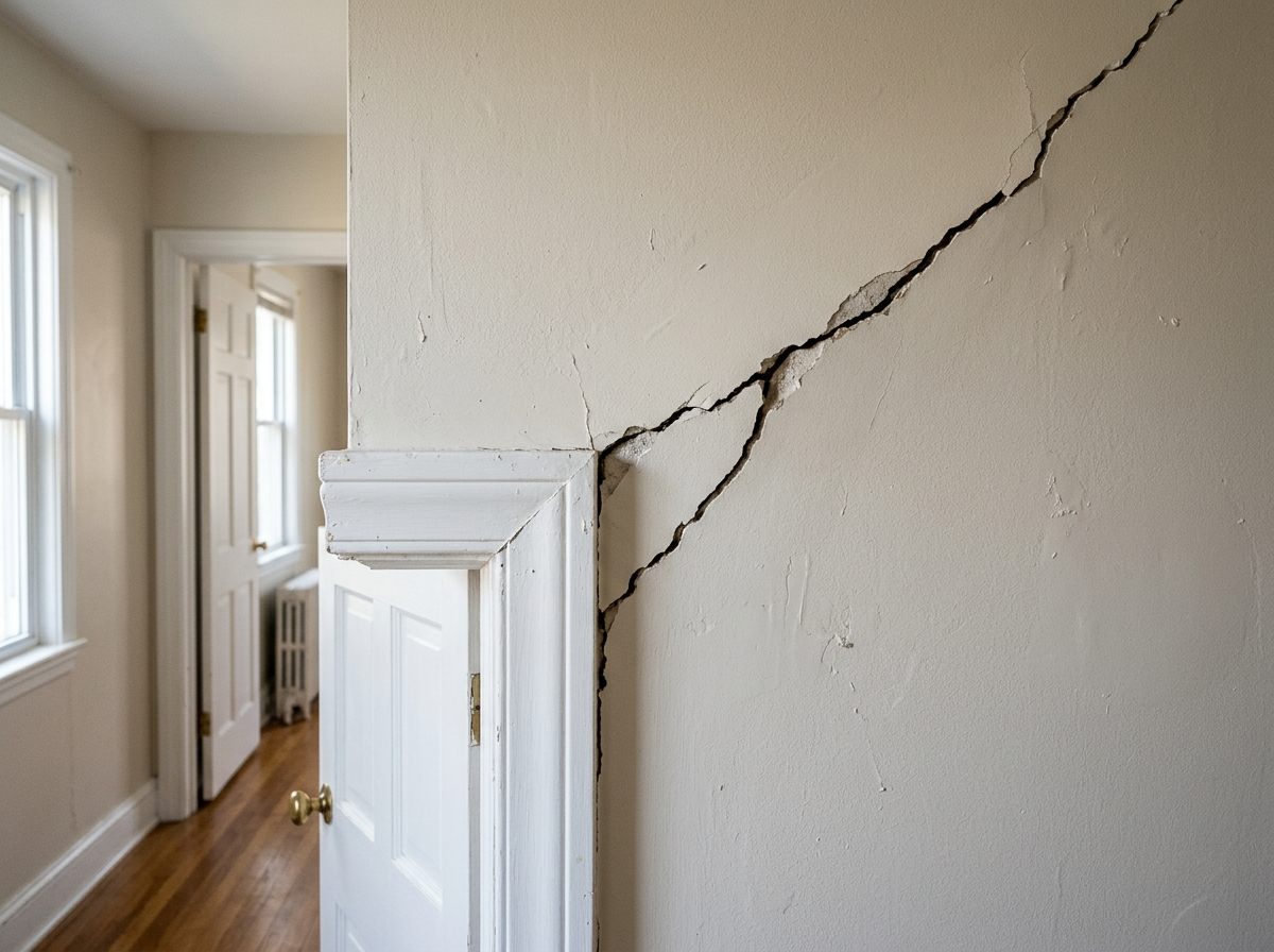 Sheetrock wall cracks above door frame caused by foundation settling